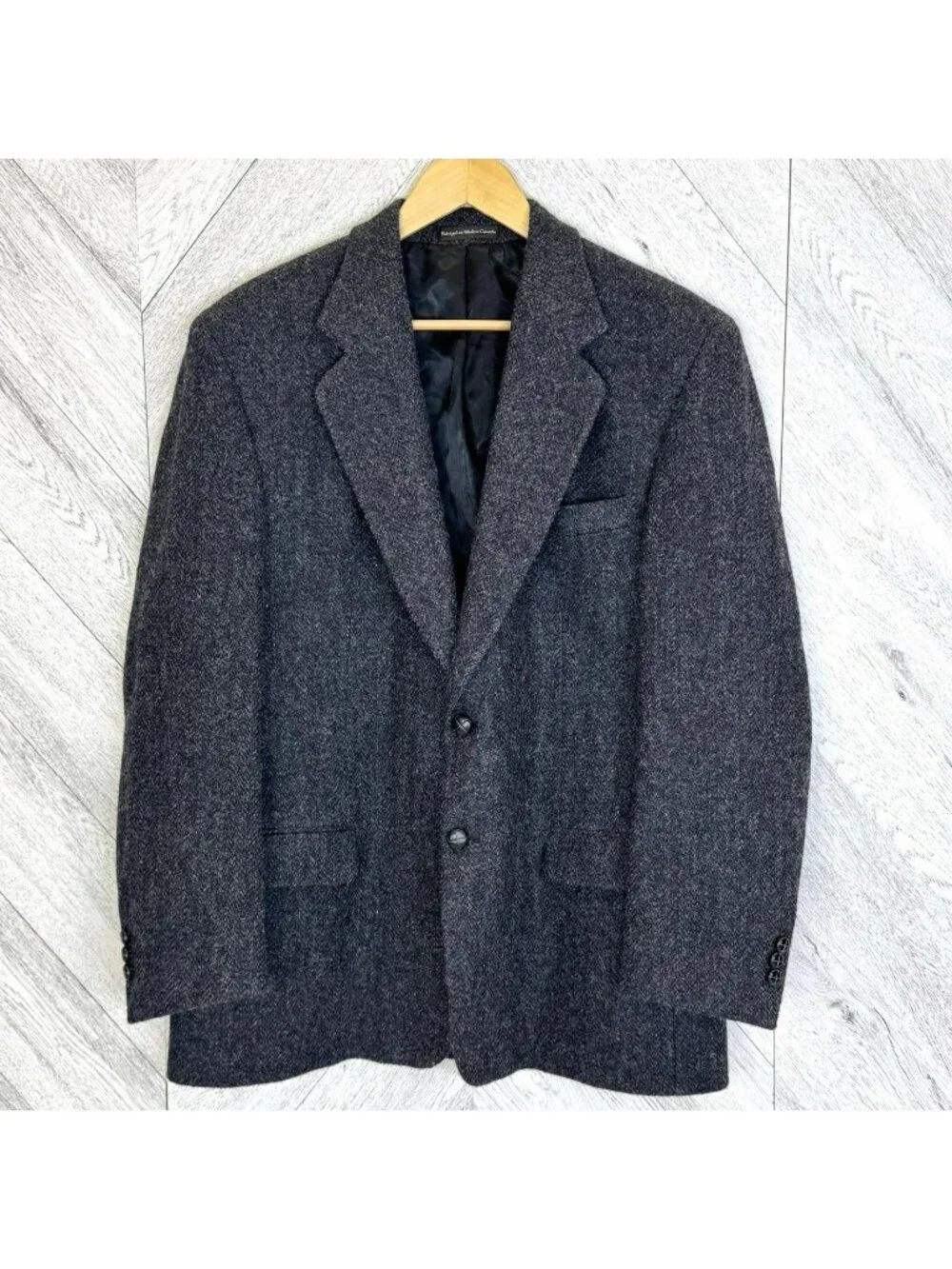 Vintage Harris Tweed Blazer Sport Coat Jacket Mens Size 42R Charcoal Gray Wool